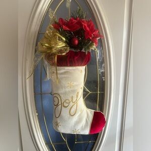 Joy Christmas Stocking with Poinsettias